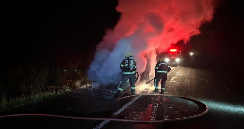 Van é destruída por incêndio na BR-282.