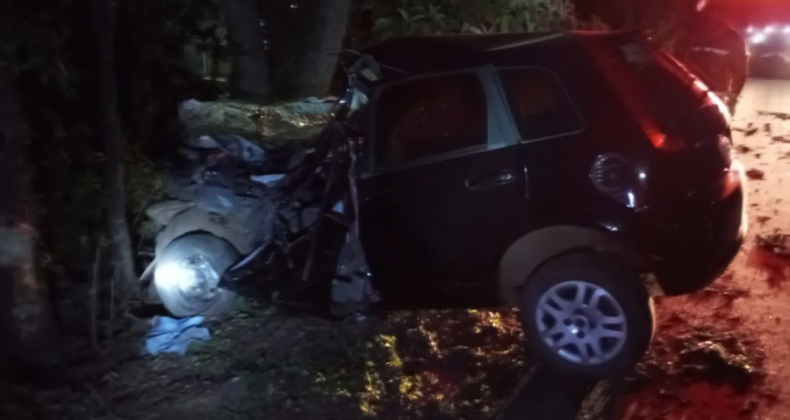 Carro colide em árvore na BR282 em Nova Erechim.